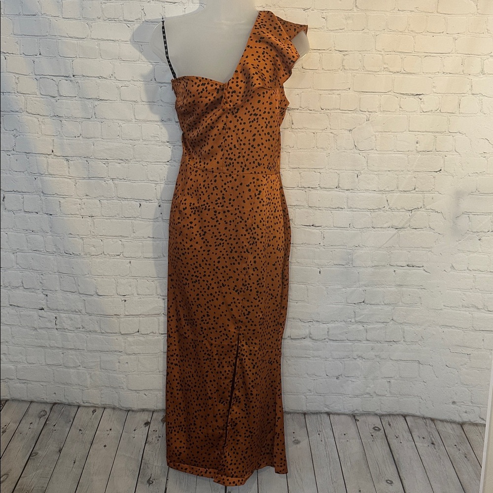 Missguided One-Shoulder Bronze Leopard Print satin feel dress